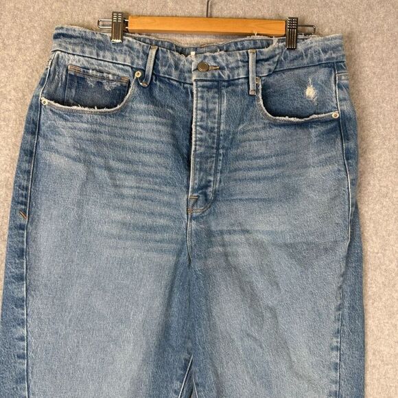 Good American Women Size 16 Straight Leg Denim Jeans Light Wash Blue Distressed - Picture 6 of 12